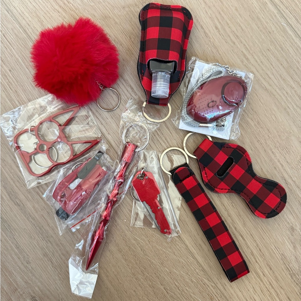 Red and Black Plaid Safety Keychain Set